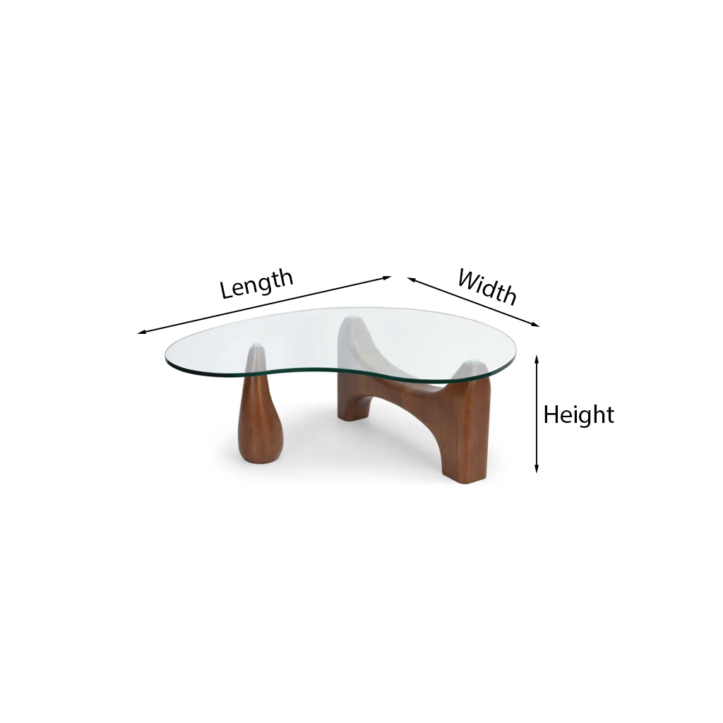 Modern Glass Coffee Table With Sculptural Wooden Base