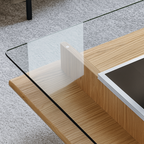 Modern Glass Top Coffee Table With Wooden Shelf For Living Room