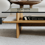 Modern Glass Top Coffee Table With Wooden Shelf For Living Room