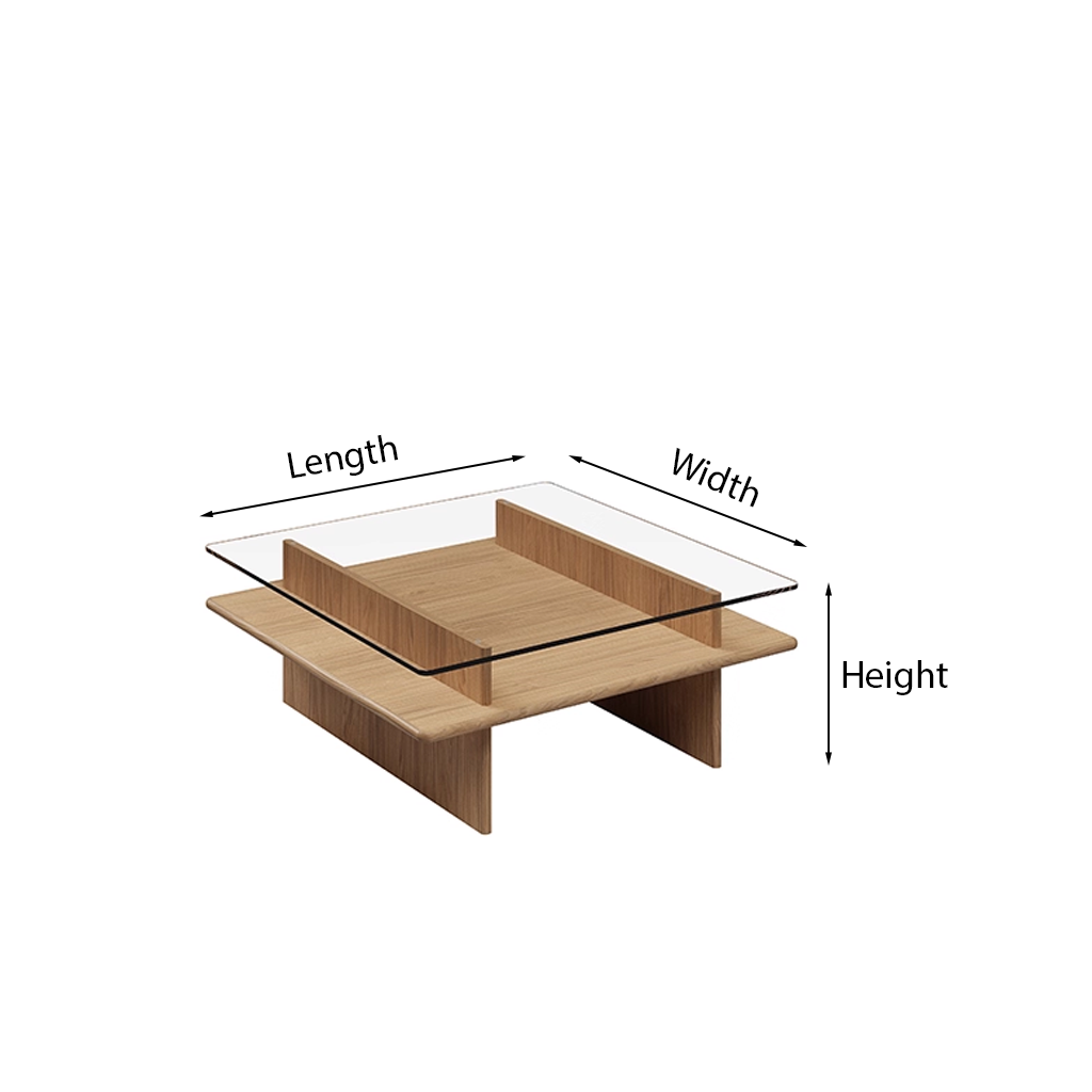 Modern Glass Top Coffee Table With Wooden Shelf For Living Room