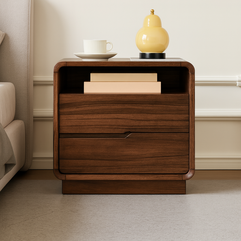 Modern Minimalist Wooden Nightstand With Rounded Corners
