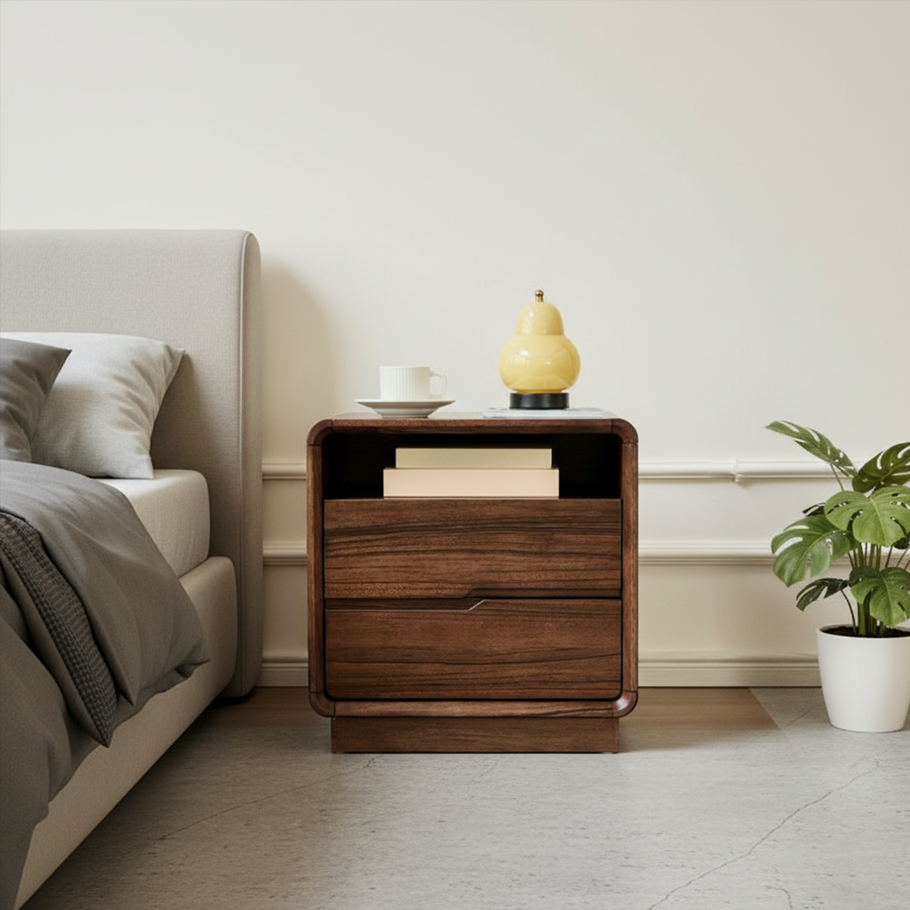 Modern Minimalist Wooden Nightstand With Rounded Corners