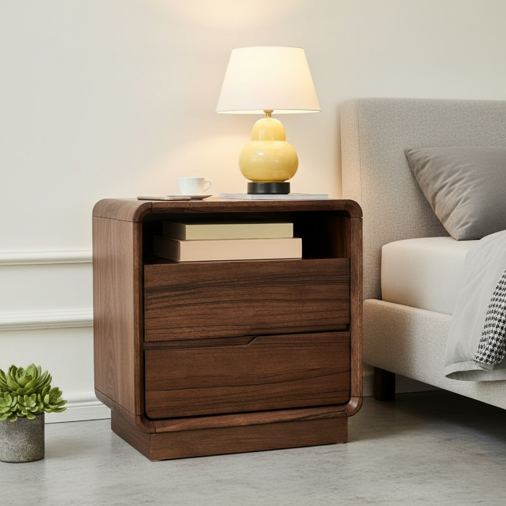 Modern Minimalist Wooden Nightstand With Rounded Corners