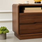 Modern Minimalist Wooden Nightstand With Rounded Corners