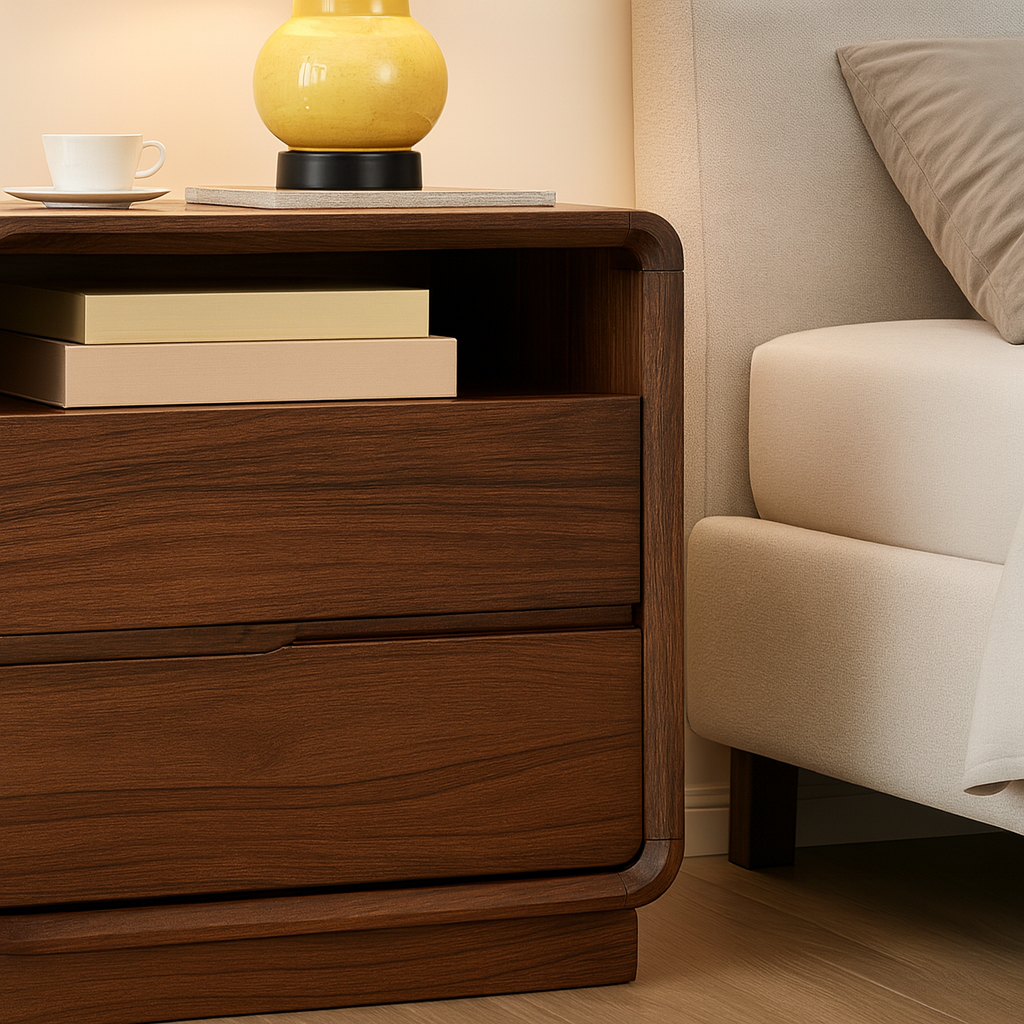 Modern Minimalist Wooden Nightstand With Rounded Corners