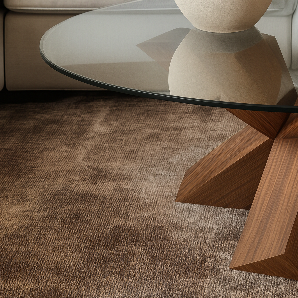 Modern Round Glass Top Coffee Table With Wooden Cross Base For Living Room