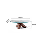 Modern Round Glass Top Coffee Table With Wooden Cross Base For Living Room