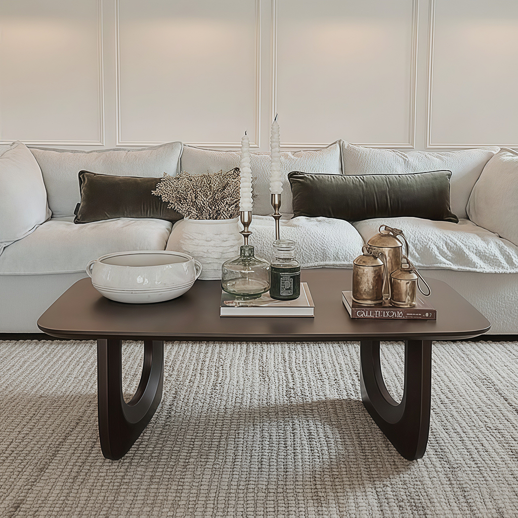 Modern Rounded Rectangle Coffee Table With U Shaped Legs For Living Room