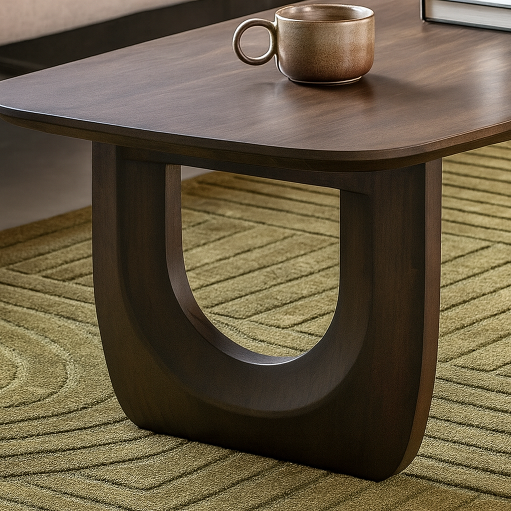 Modern Rounded Rectangle Coffee Table With U Shaped Legs For Living Room