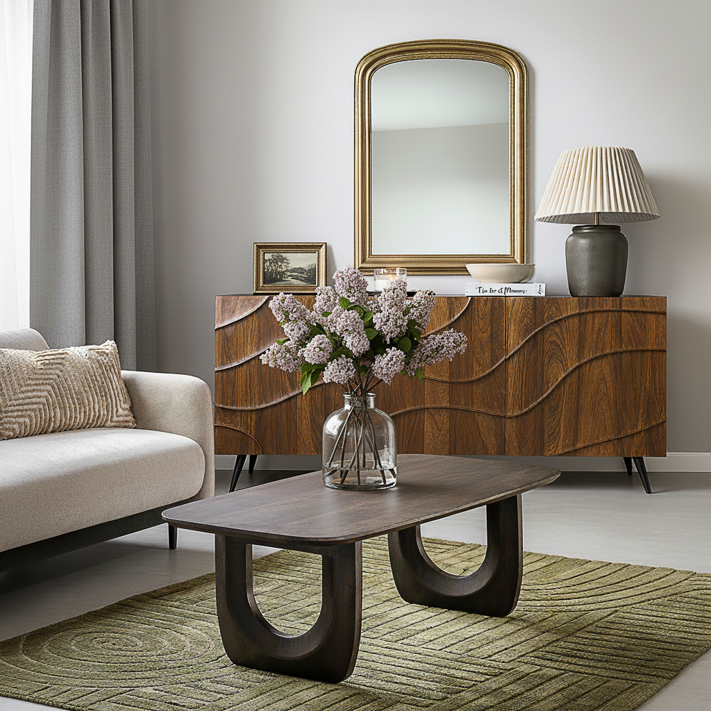 Modern Rounded Rectangle Coffee Table With U Shaped Legs For Living Room