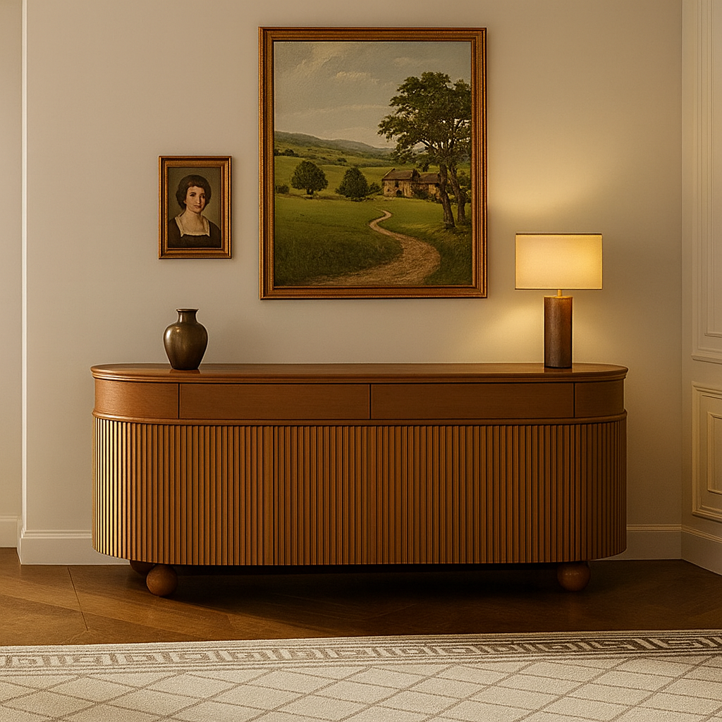 Modern Solid Wood Cabinet With Curved Silhouette
