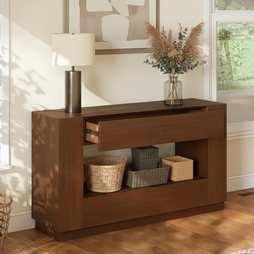 Modern Solid Wood Console Table With Hidden Drawer