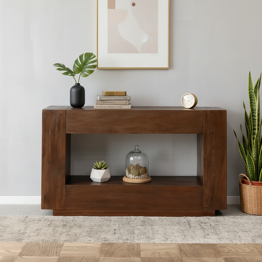 Modern Solid Wood Console Table With Hidden Drawer