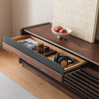 Modern Solid Wood TV Stand With Fluted Slatted Front