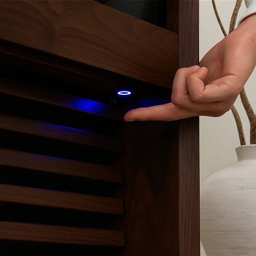 Modern Solid Wood TV Stand With Fluted Slatted Front