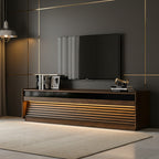 Modern Solid Wood TV Stand With Fluted Slatted Front