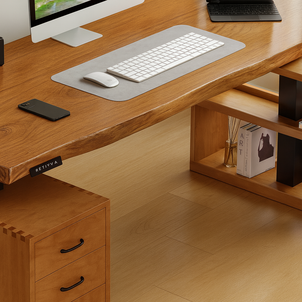 Modern Wooden Adjustable Standing Desk With Storage Shelves And Drawers For Home Office