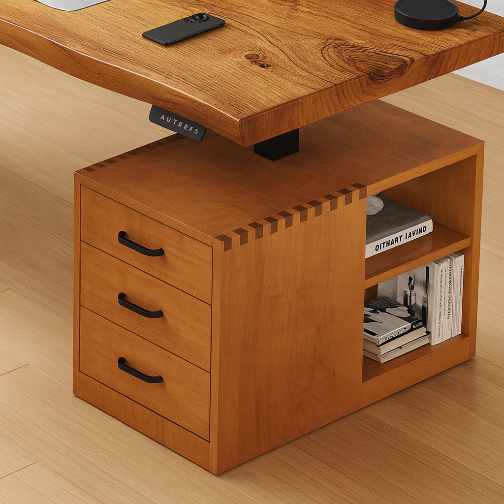 Modern Wooden Adjustable Standing Desk With Storage Shelves And Drawers For Home Office