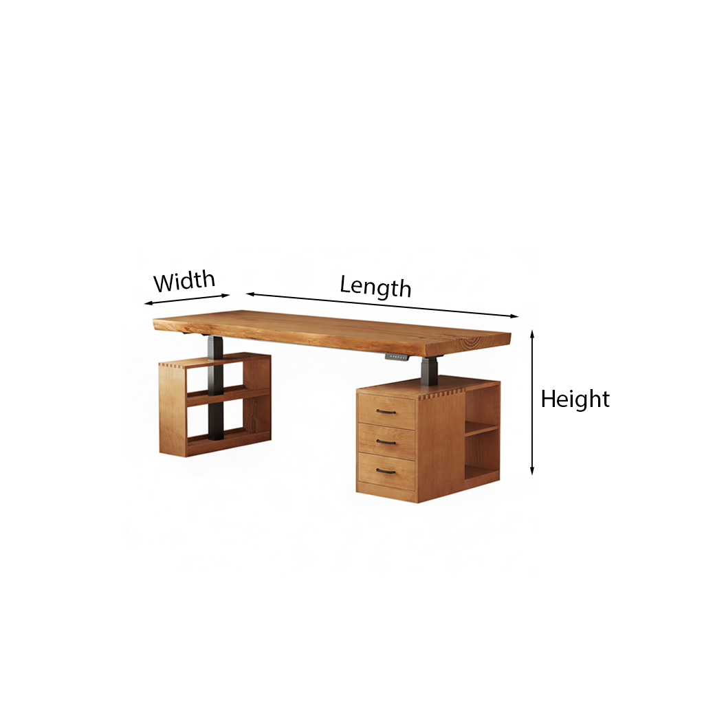 Modern Wooden Adjustable Standing Desk With Storage Shelves And Drawers For Home Office