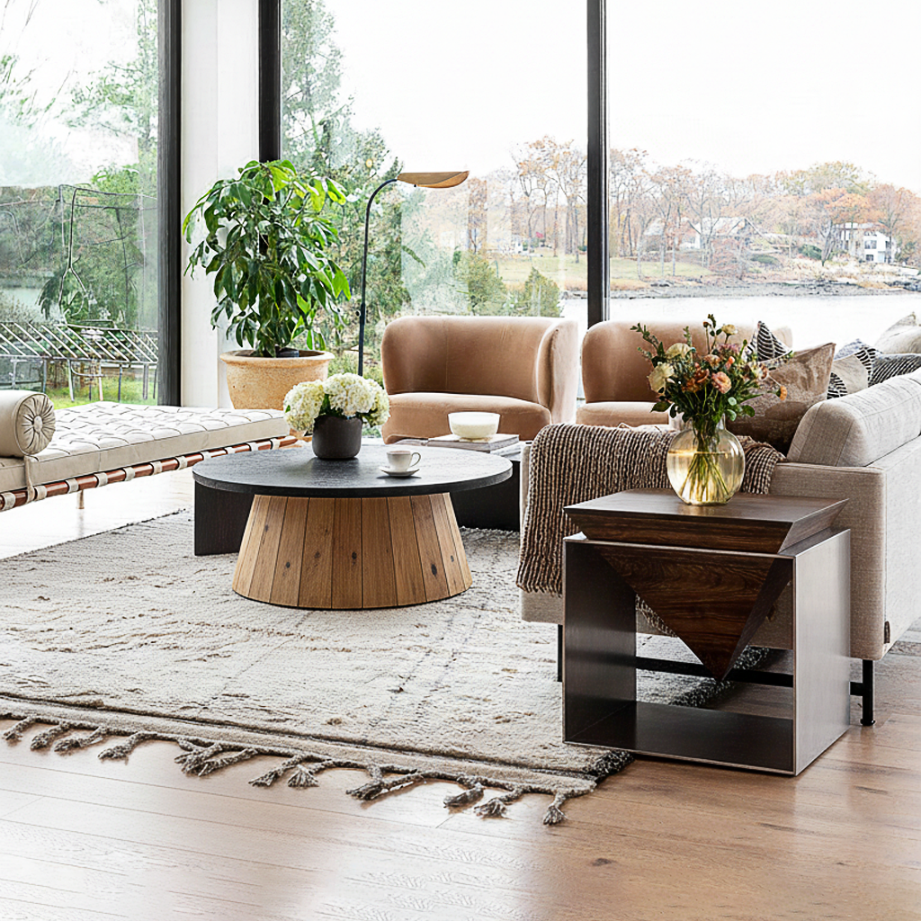 Modern Wooden And Metal Side Table For Living Room