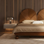 Modern Wooden Bed Frame With Double Arch Headboard For Bedroom
