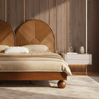Modern Wooden Bed Frame With Double Arch Headboard For Bedroom