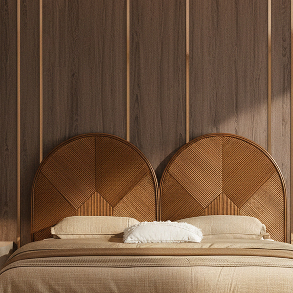 Modern Wooden Bed Frame With Double Arch Headboard For Bedroom