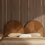 Modern Wooden Bed Frame With Double Arch Headboard For Bedroom