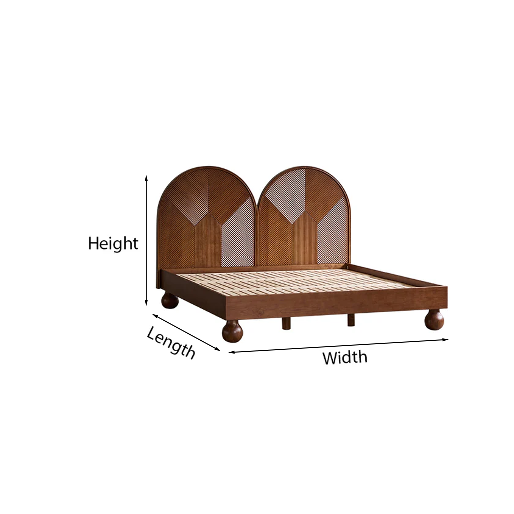 Modern Wooden Bed Frame With Double Arch Headboard For Bedroom