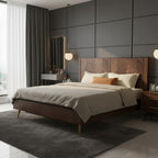 Modern Wooden Bed Frame With Herringbone Headboard