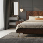 Modern Wooden Bed Frame With Herringbone Headboard