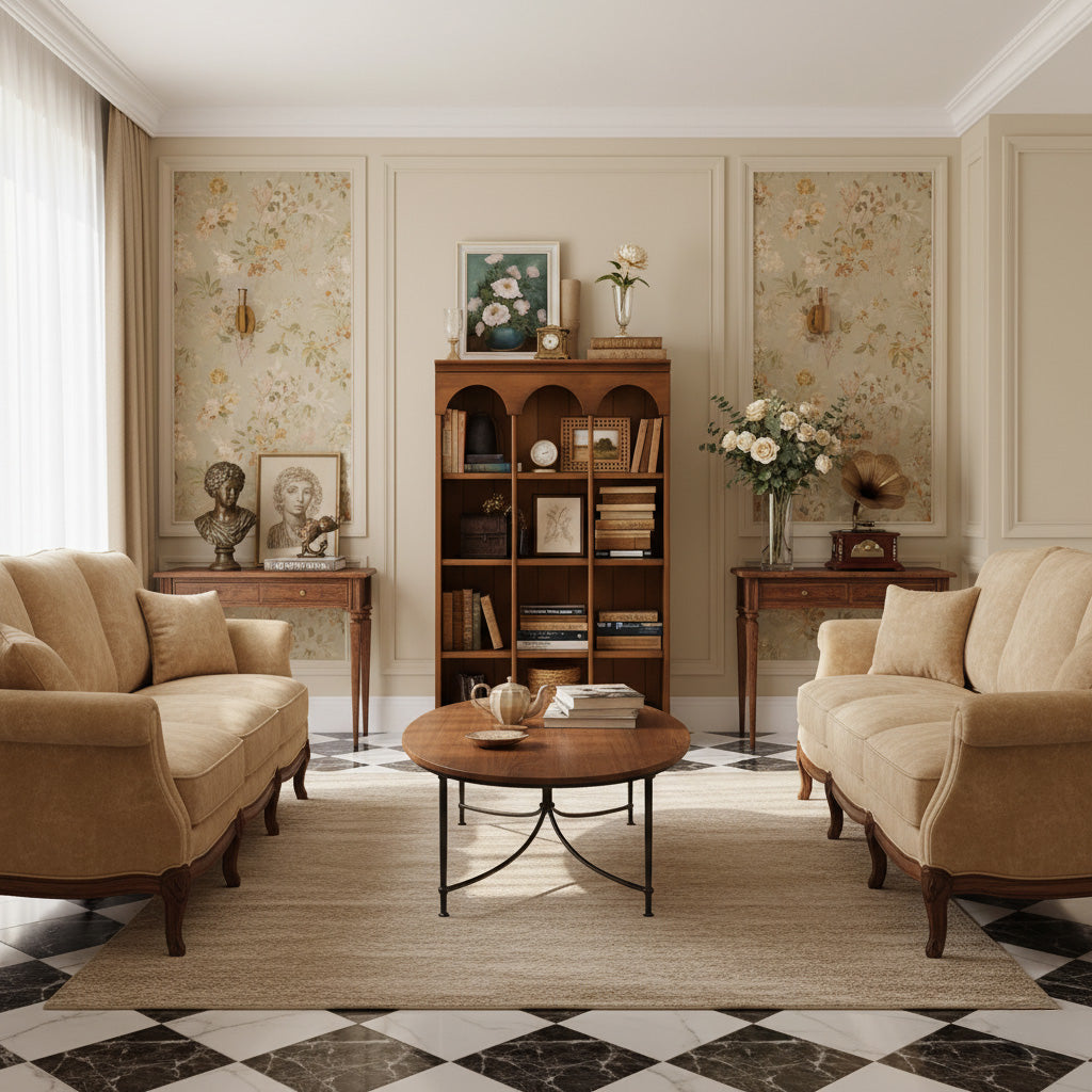 Modern Wooden Bookshelf With Arched Crown And Grid Shelves