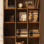 Modern Wooden Bookshelf With Arched Crown And Grid Shelves
