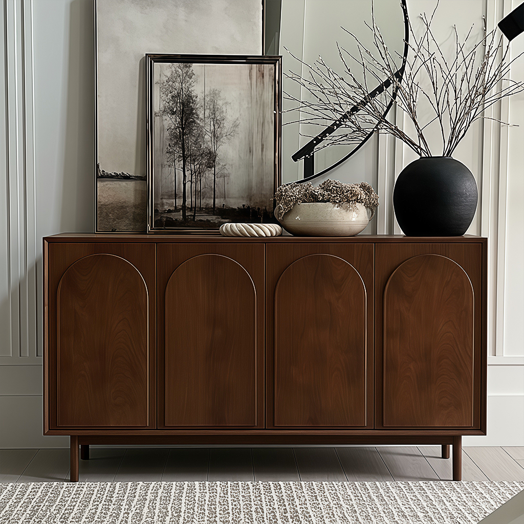 Modern Wooden Cabinet With Arched Panel Detail For Living Room