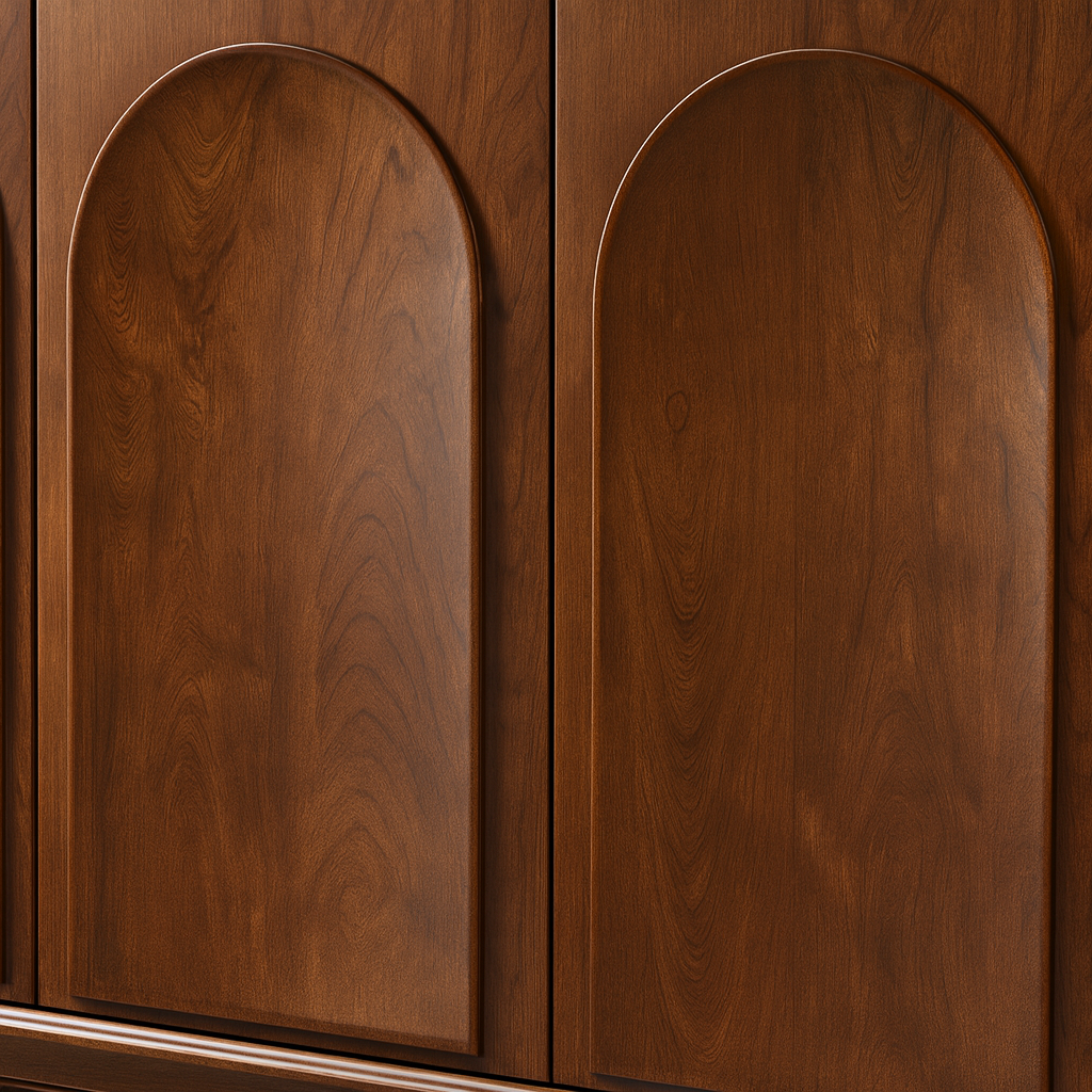Modern Wooden Cabinet With Arched Panel Detail For Living Room
