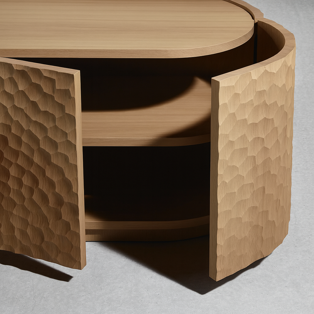 Modern Wooden Cabinet With Textured Honeycomb Doors