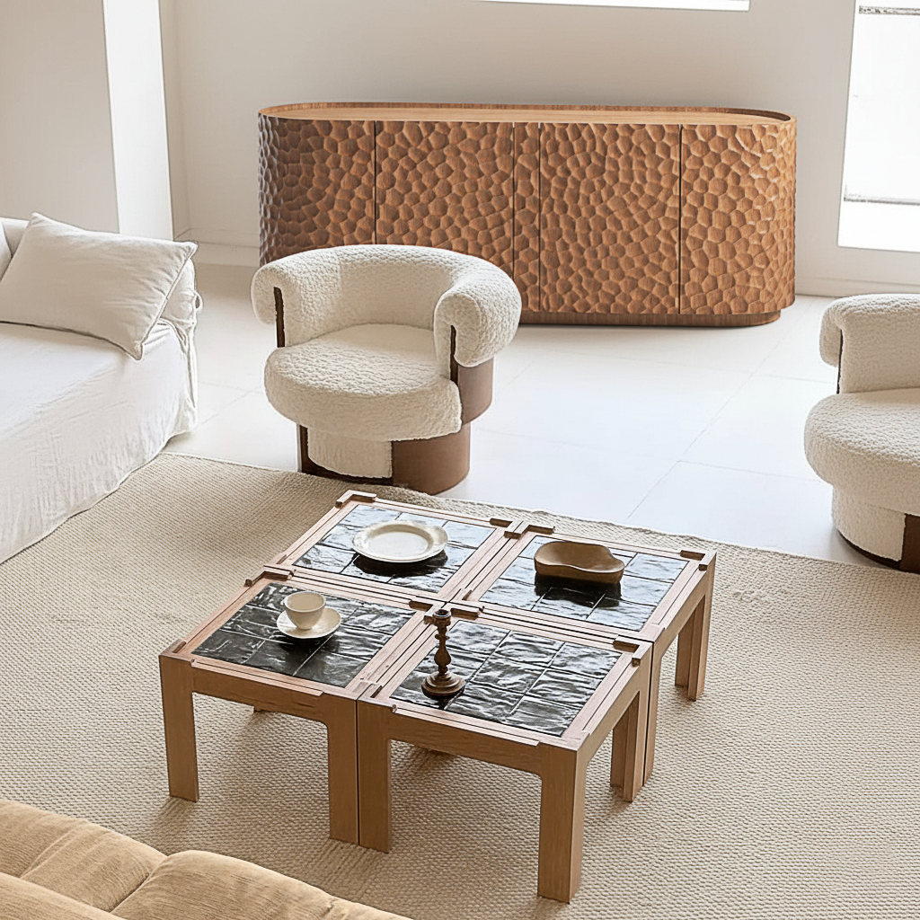 Modern Wooden Cabinet With Textured Honeycomb Doors