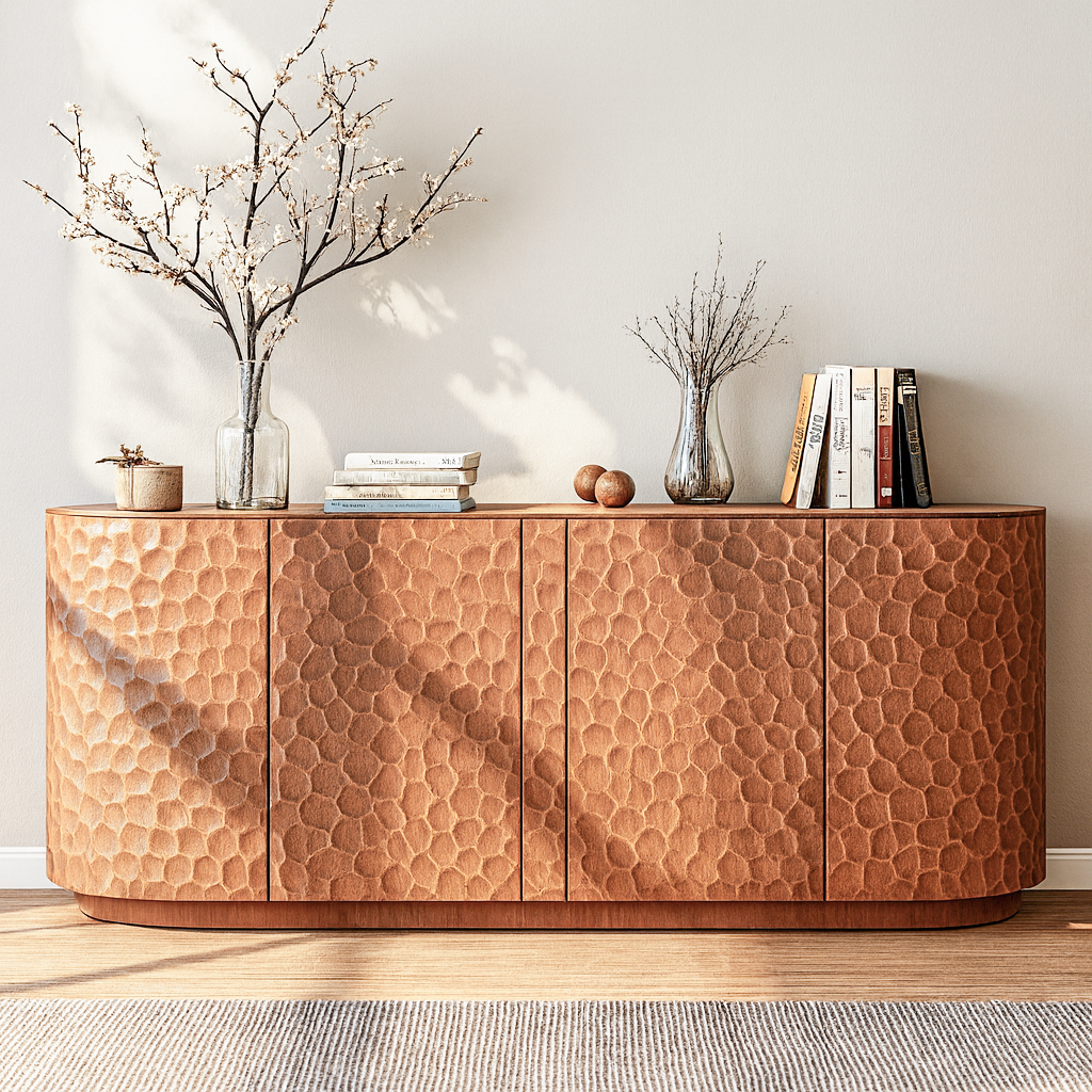 Modern Wooden Cabinet With Textured Honeycomb Doors