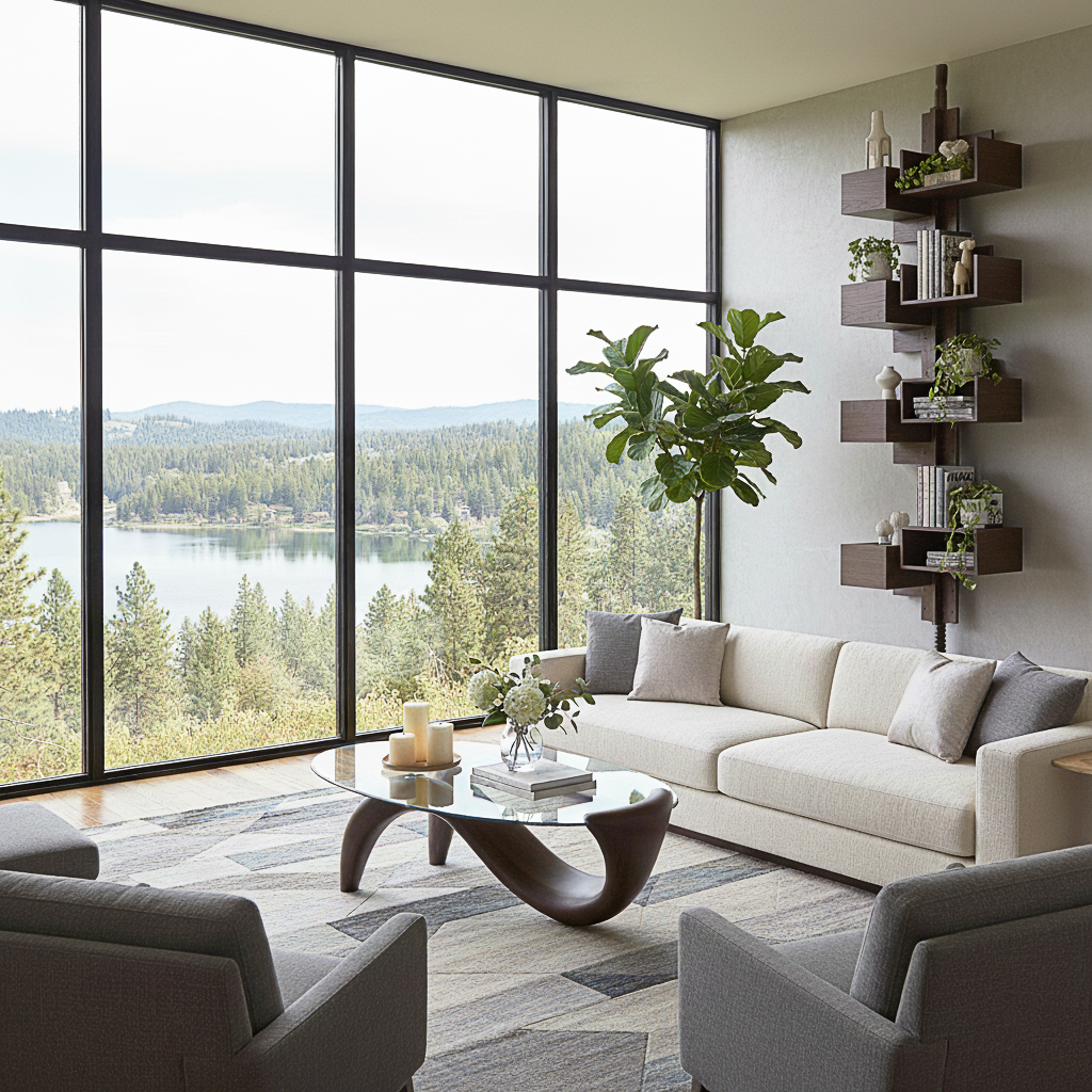 Modern Wooden Coffee Table With Glass Top And Curved Base For Living Room