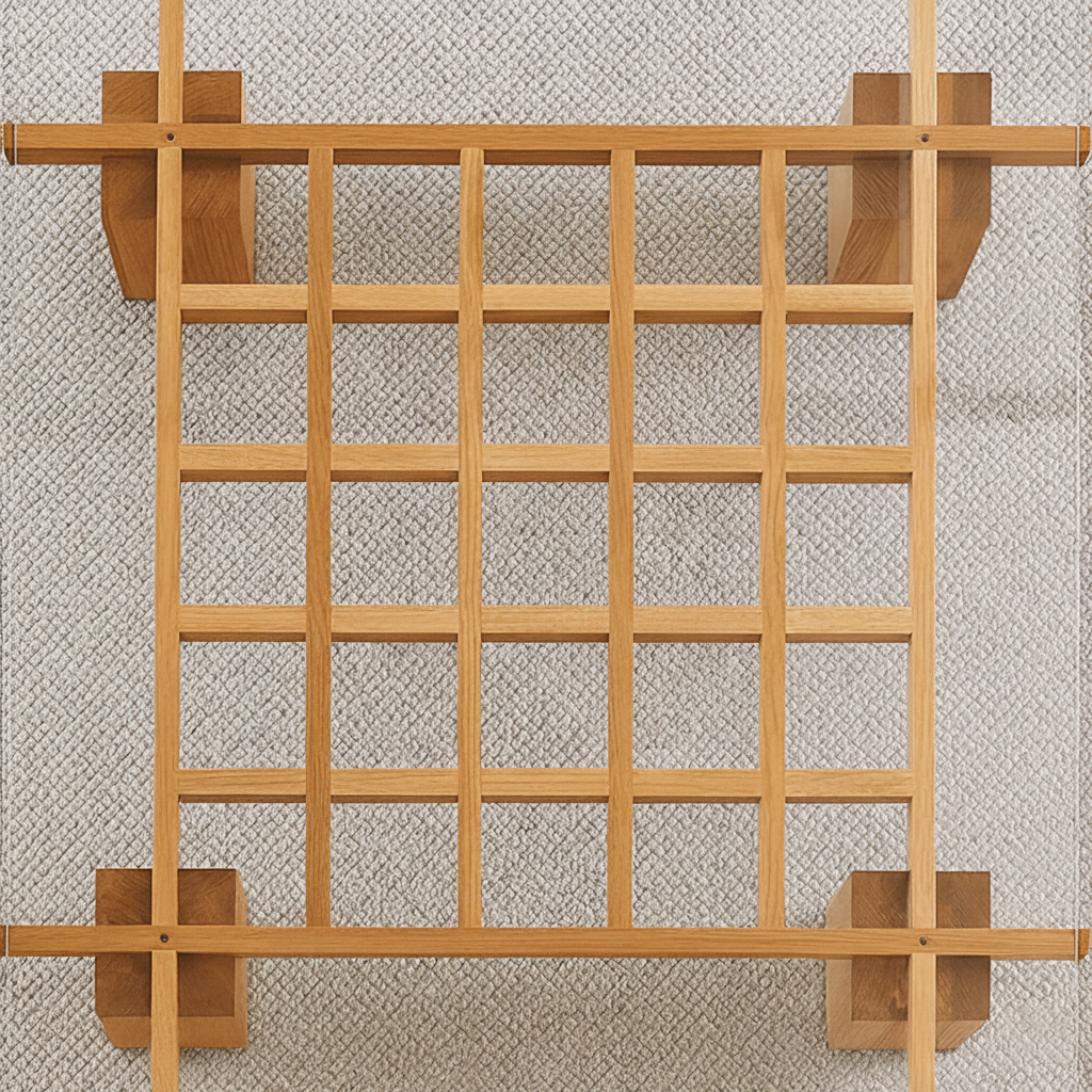 Modern Wooden Coffee Table With Glass Top And Grid Base