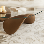 Modern Wooden Coffee Table With Glass Top And Rounded Base For Living Room