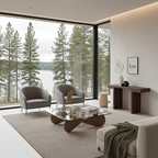 Modern Wooden Coffee Table With Glass Top And Rounded Base For Living Room