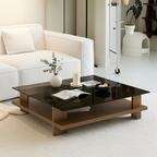 Modern Wooden Coffee Table With Glass Top For Living Room
