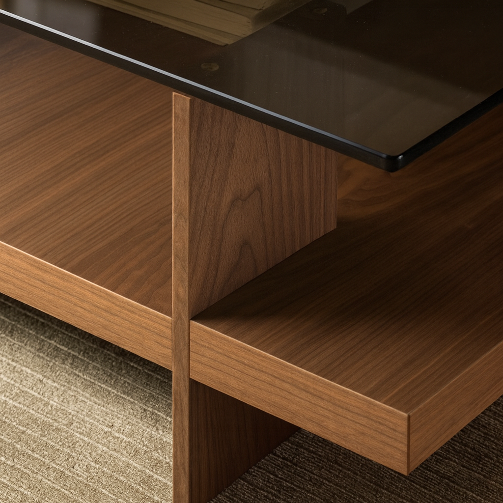 Modern Wooden Coffee Table With Glass Top For Living Room