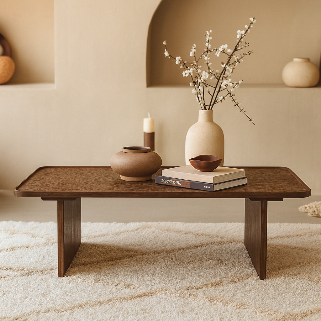 Modern Wooden Coffee Table With Panel Legs For Living Room