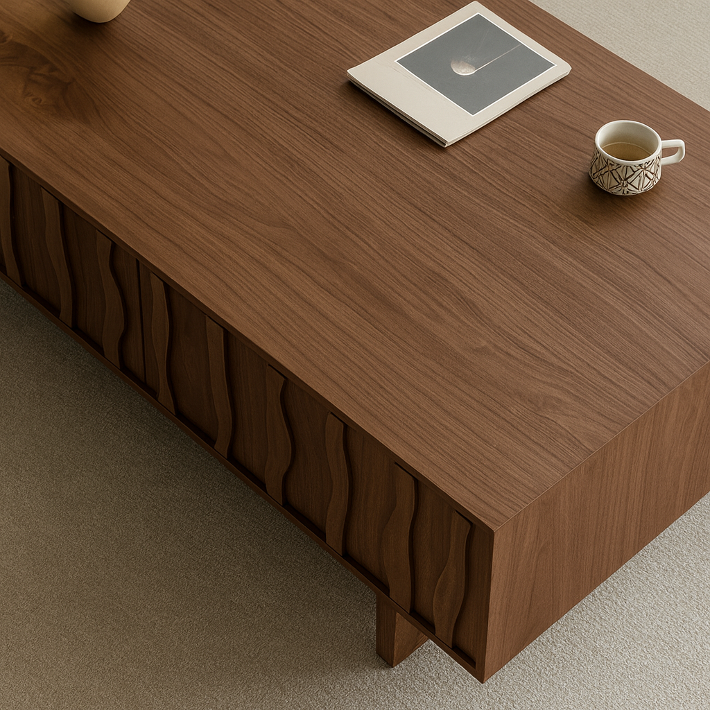 Modern Wooden Coffee Table With Sculpted Wave Front