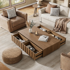 Modern Wooden Coffee Table With Sculpted Wave Front