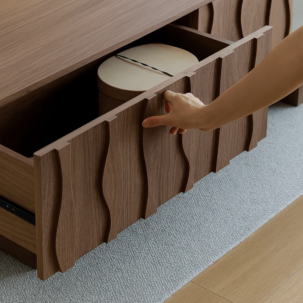 Modern Wooden Coffee Table With Sculpted Wave Front