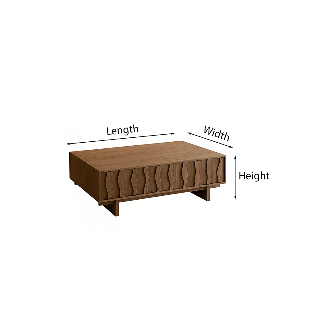 Modern Wooden Coffee Table With Sculpted Wave Front