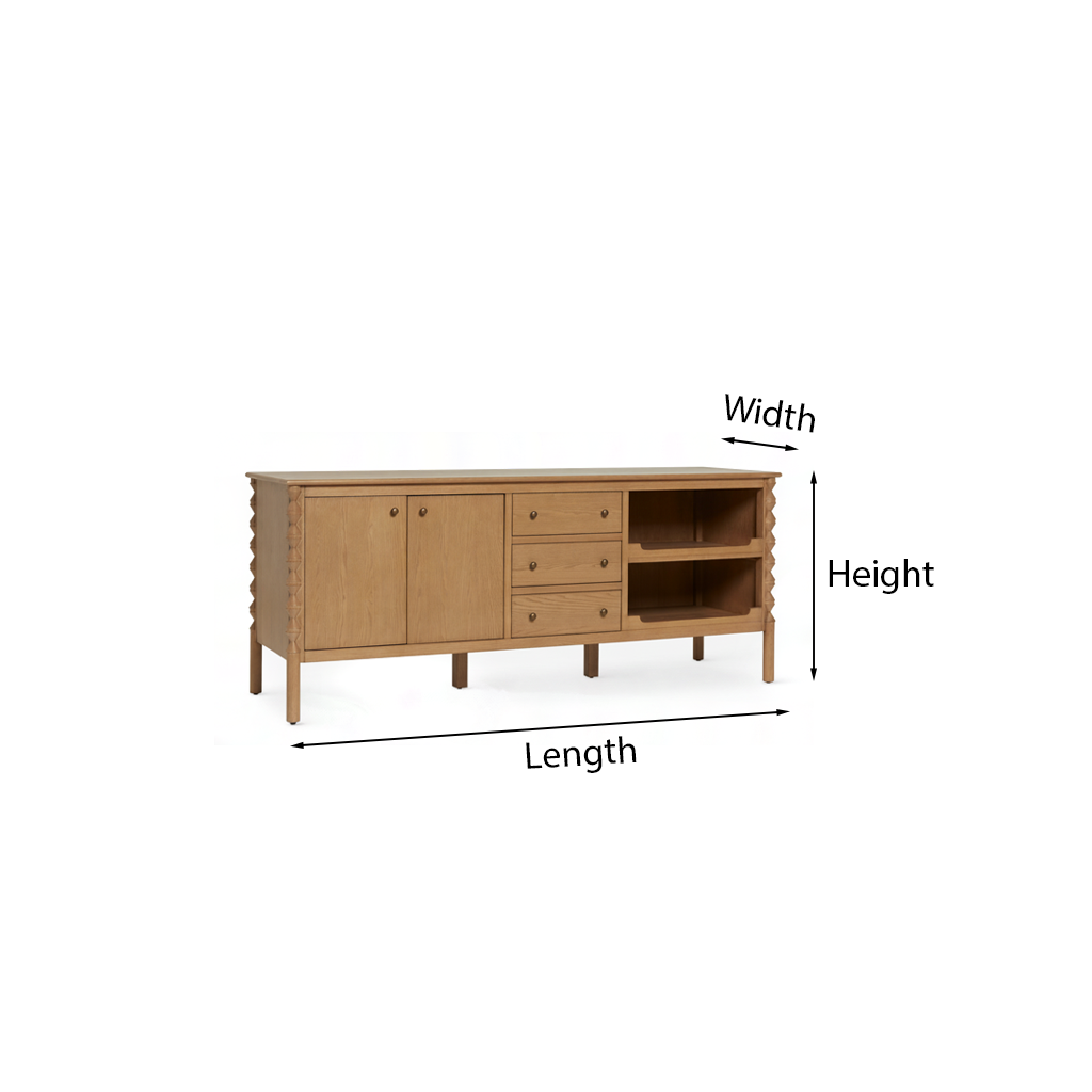 Modern Wooden Console Cabinet With Drawers And Open Shelves For Dining Room